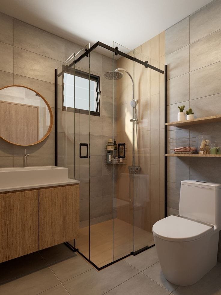 Cabine de douche verre et profilés noirs