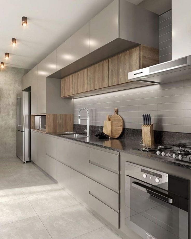 Cuisine linéaire, façades mates